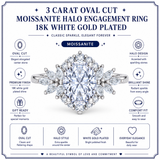 JeenMata 3 Carat Oval Cut Moissanite - Halo Engagement Ring in 18K White Gold Plating for Women