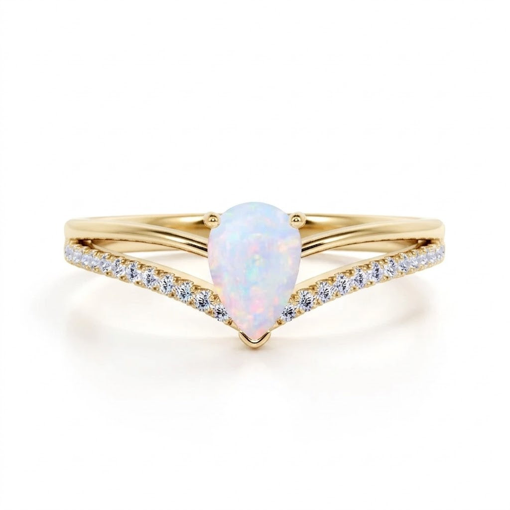 Contoured 1.50 Ct Pear Cut Lab Opal Engagement Ring
