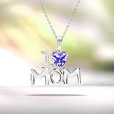 I Love Mom Heart Shaped Multi-Color Purple Stone Pendant Necklace with 18K White Gold over Silver - June Birthstone - Mother's Day Jewelry Gift