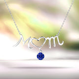 Mom Heart-Shaped O with Hanging Dark Blue Stone Pendant Necklace in 18K White Gold over Silver - September Birthstone - Necklace for Mom