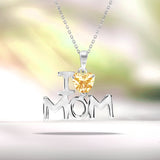 I Love Mom Heart Shaped Yellow Stone Pendant Necklace with 18K White Gold over Silver - November Birthstone - Mother's Day Jewelry Gift
