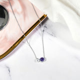 Unique Double Round Cubic Zirconia Alexandrite June Birthstone Pendant Necklace in White Gold Plating over Sterling Silver