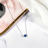 Unique Double Round Cubic Zirconia Blue Sapphire September Birthstone Pendant Necklace in White Gold Plating over Sterling Silver
