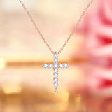 Shared-Prong 0.10 TCW Round Shape Pave Style Cross Necklace