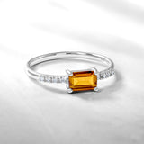 Emerald Cut Citrine - November Birthstone Solitaire Engagement Ring in 18k White Gold Over Silver