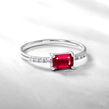 Emerald Cut Ruby - July Birthstone Solitaire Engagement Ring in 18k White Gold Over Silver