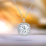 Classic 2.5 Carat Cushion Cut Halo Pendant Necklace for Women in Sterling Silver - Everyday Jewelry - Anniversary Gift