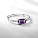 Emerald Cut Amethyst - February Birthstone Solitaire Engagement Ring in 18k White Gold Over Silver