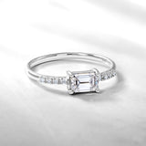 Emerald Cut Cubic Zirconia - April Birthstone Solitaire Engagement Ring in 18k White Gold Over Silver