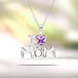 I Love Mom Heart Shaped Purple Stone Pendant Necklace with 18K White Gold over Silver - February Birthstone - Mother's Day Jewelry Gift