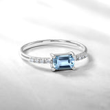 Emerald Cut Aquamarine - March Birthstone Solitaire Engagement Ring in 18k White Gold Over Silver