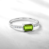 Emerald Cut Peridot - August Birthstone Solitaire Engagement Ring in 18k White Gold Over Silver