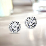 Bezel Set Solitaire 1 Carat Round Cut Certified Moissanite Solitaire Stud Earrings - Studs for Her in White Gold