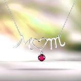 Mom Heart-Shaped O with Hanging Red Stone Pendant Necklace in 18K White Gold over Silver - January Birthstone - Necklace for Mom