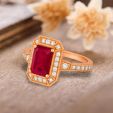 Vintage 1.35 Ct Emerald Cut Lab Ruby Engagement Ring