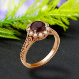 Vintage 1.15 Ct Round Lab Ruby Floral Engagement Ring