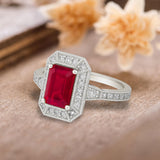 Vintage 1.35 Ct Emerald Cut Lab Ruby Engagement Ring