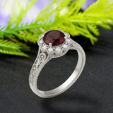 Vintage 1.15 Ct Round Lab Ruby Floral Engagement Ring