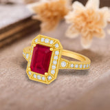 Vintage 1.35 Ct Emerald Cut Lab Ruby Engagement Ring
