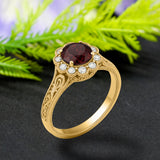 Vintage 1.15 Ct Round Lab Ruby Floral Engagement Ring