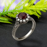 Vintage 1.15 Ct Round Lab Ruby Floral Engagement Ring