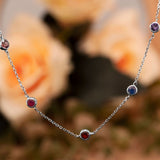 Multi Birthstone Custom Long Station Necklace for women in 18k white gold over silver