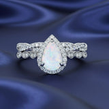 1.5 Ct Pear Lab Opal Art Deco Bridal Set