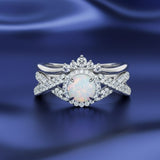1.5 Ct Round Lab Opal Twisted Crown Bridal Set