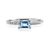 Emerald Cut Aquamarine - March Birthstone Solitaire Engagement Ring in 18k White Gold Over Silver
