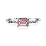 Emerald Cut Pink Tourmaline - October Birthstone Solitaire Engagement Ring in 18k White Gold Over Silver