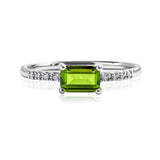 Emerald Cut Peridot - August Birthstone Solitaire Engagement Ring in 18k White Gold Over Silver
