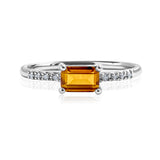 Emerald Cut Citrine - November Birthstone Solitaire Engagement Ring in 18k White Gold Over Silver