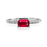 Emerald Cut Ruby - July Birthstone Solitaire Engagement Ring in 18k White Gold Over Silver