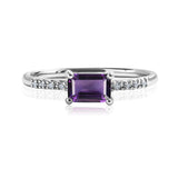 Emerald Cut Amethyst - February Birthstone Solitaire Engagement Ring in 18k White Gold Over Silver