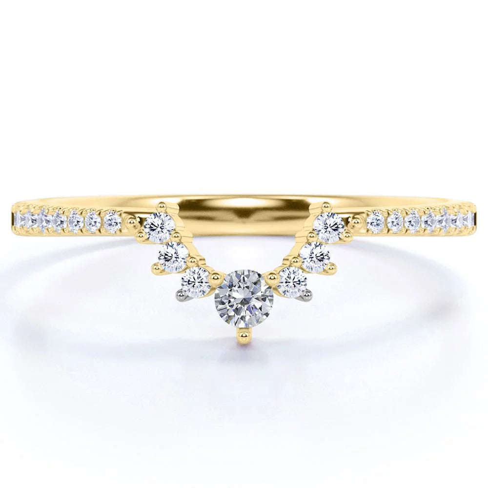 Prong Pave - 0.25 TCW Round Shaped Diamond- Chevron Wedding Band - Rose Gold