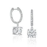 2 Carat Round Cut Moissanite Hoop Earrings Pave Set with Charm in 18K White Gold over Silver