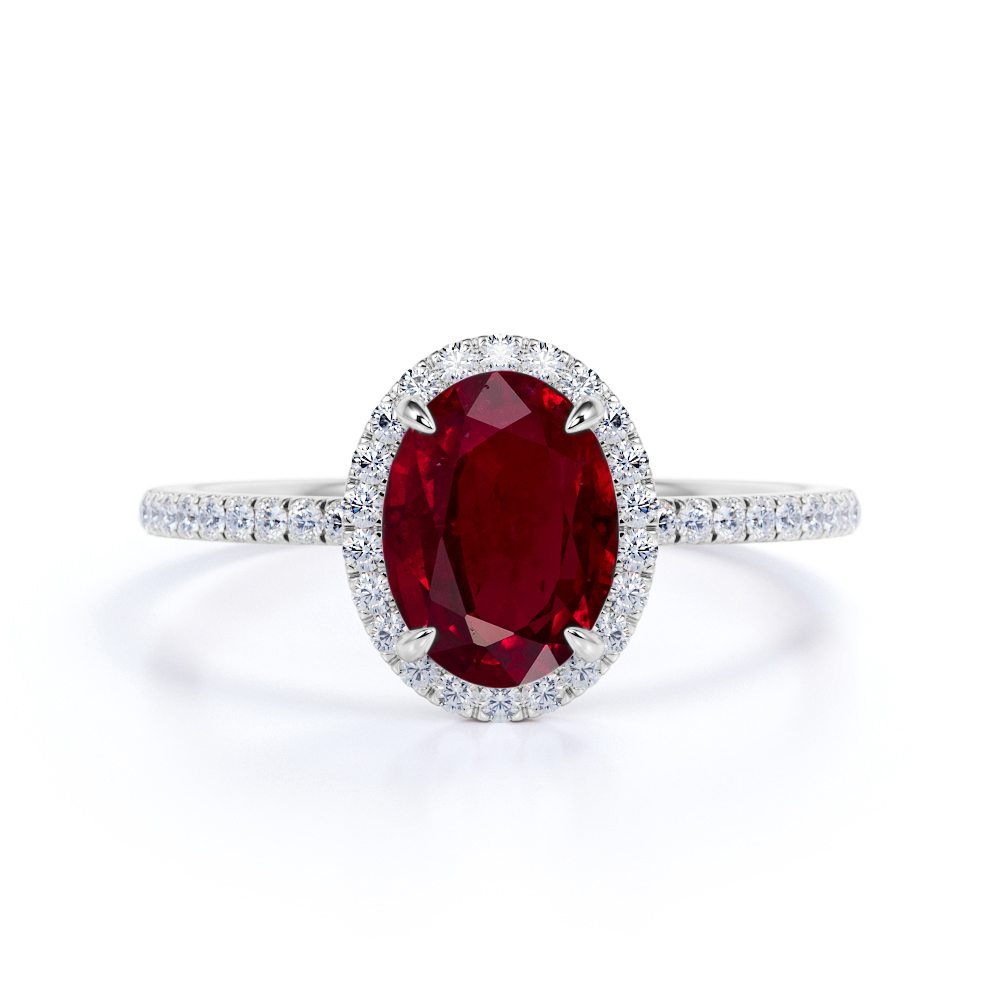 Pave 1.25 ct Oval Lab-Created Ruby Halo Engagement Ring