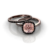2 ct Round Morganite Halo Bridal Set