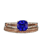 Stunning 2 Carat Cushion Cut Natural Sapphire and Moissanite Wedding Trio Ring Set with Engagement Ring and 2 Wedding Bands in 18k Gold Over Silver