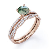 Pave 1.25 ct Round Cut Moss Agate Wedding Ring Set