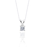 Claw Set Solitaire 1 Carat Princess Cut Certified Moissanite Double Bail Pendant Necklace in White Gold