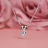 Claw Set Solitaire 1 Carat Princess Cut Certified Moissanite Double Bail Pendant Necklace in White Gold