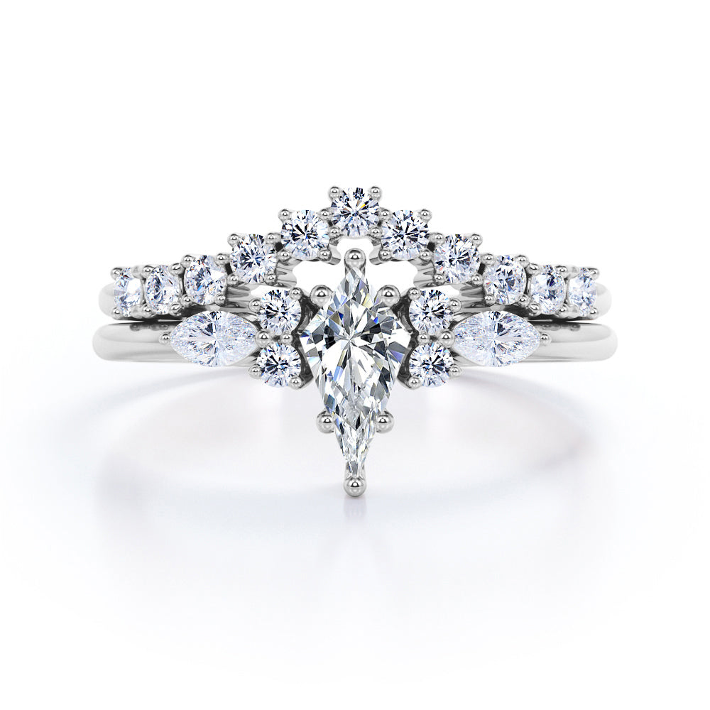 Sparkle 0.7 carat Kite Moissanite and Diamond Classic Bridal Set in Black Gold