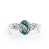 0.55 carat Oval Moss Agate and Moissanite Engagement Ring For Her