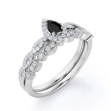 1.67 Carat Teardrop Lab Grown Black Diamond Infinity Engagement Ring With Wedding Band In White Gold