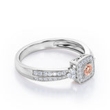 Double Pave Channel 1.5 Carat Round-Shaped Morganite and diamond Halo Cluster Engagement Ring in  White Gold