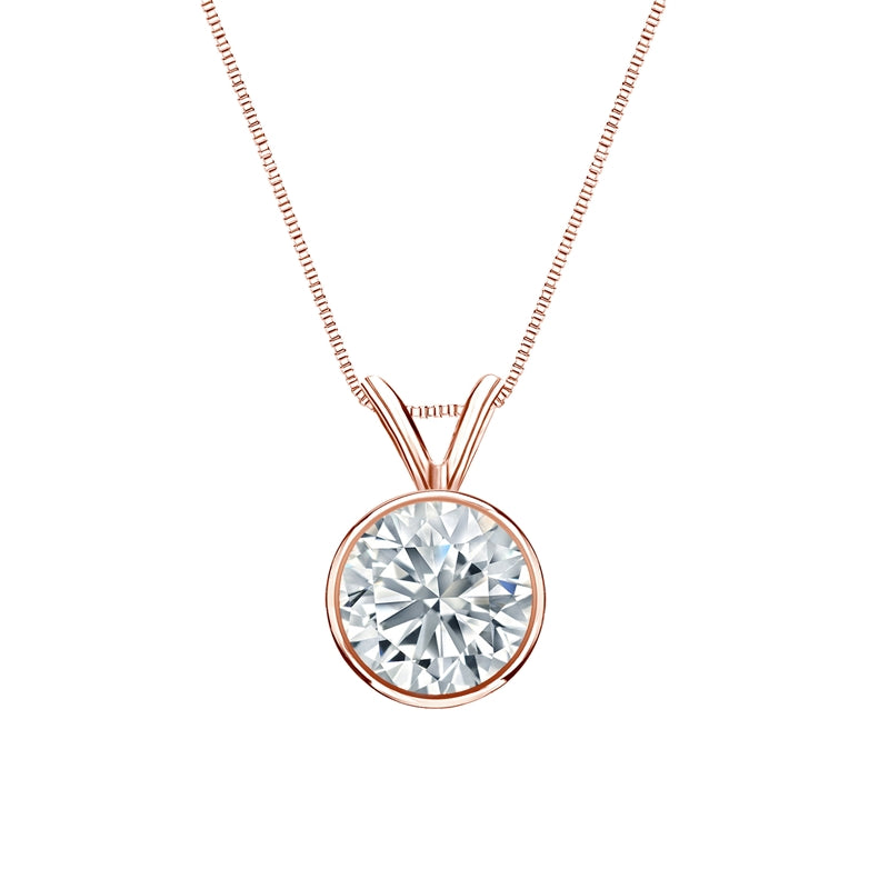 Bezel Set Solitaire 0.33 Carat Round Cut Real Diamond Timeless Pendant Necklace in White Gold