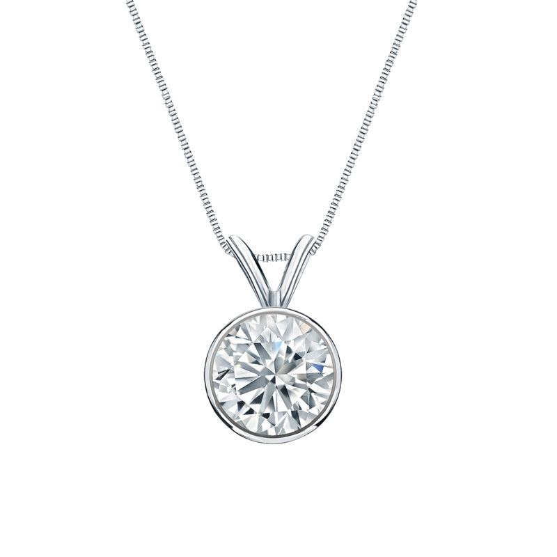 1 Carat Bezel Set Round Cut Certified Moissanite Solitaire Pendant Necklace in Rose Gold