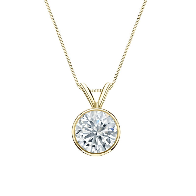 1 Carat Bezel Set Round Cut Certified Moissanite Solitaire Pendant Necklace in Rose Gold