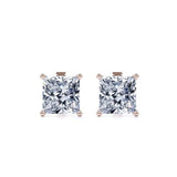 Certified - 4 Prong - 1 Carat Princess Cut Moissanite - Solitaire Stud Earrings - 18K Rose Gold Plating Over Silver